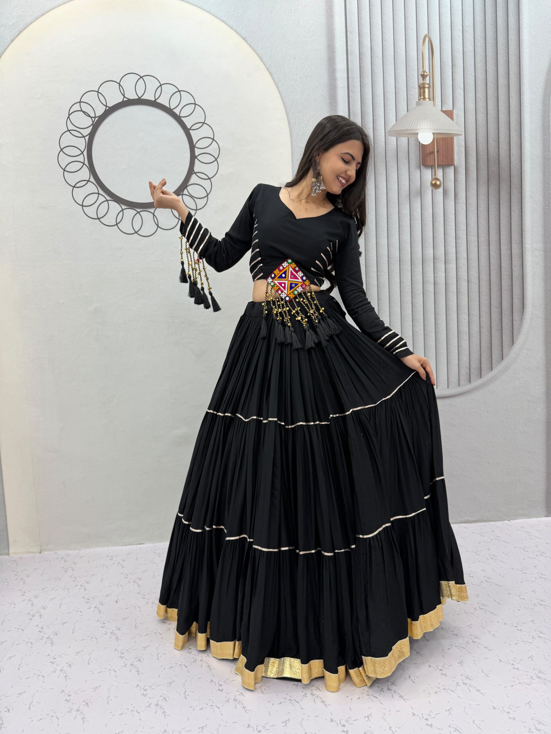PC 597 Black in Pure Cotton Mirror Work & Gamthi Work Lehenga Choli . Exclusive Offer ₹2899. Delivery 4-6 Working Days. Shop now. | Lehenga, Bollywood Lehenga, Creative Lehenga, Designer Lehenga, Embroidered Lehenga, Party Wear Lehenga