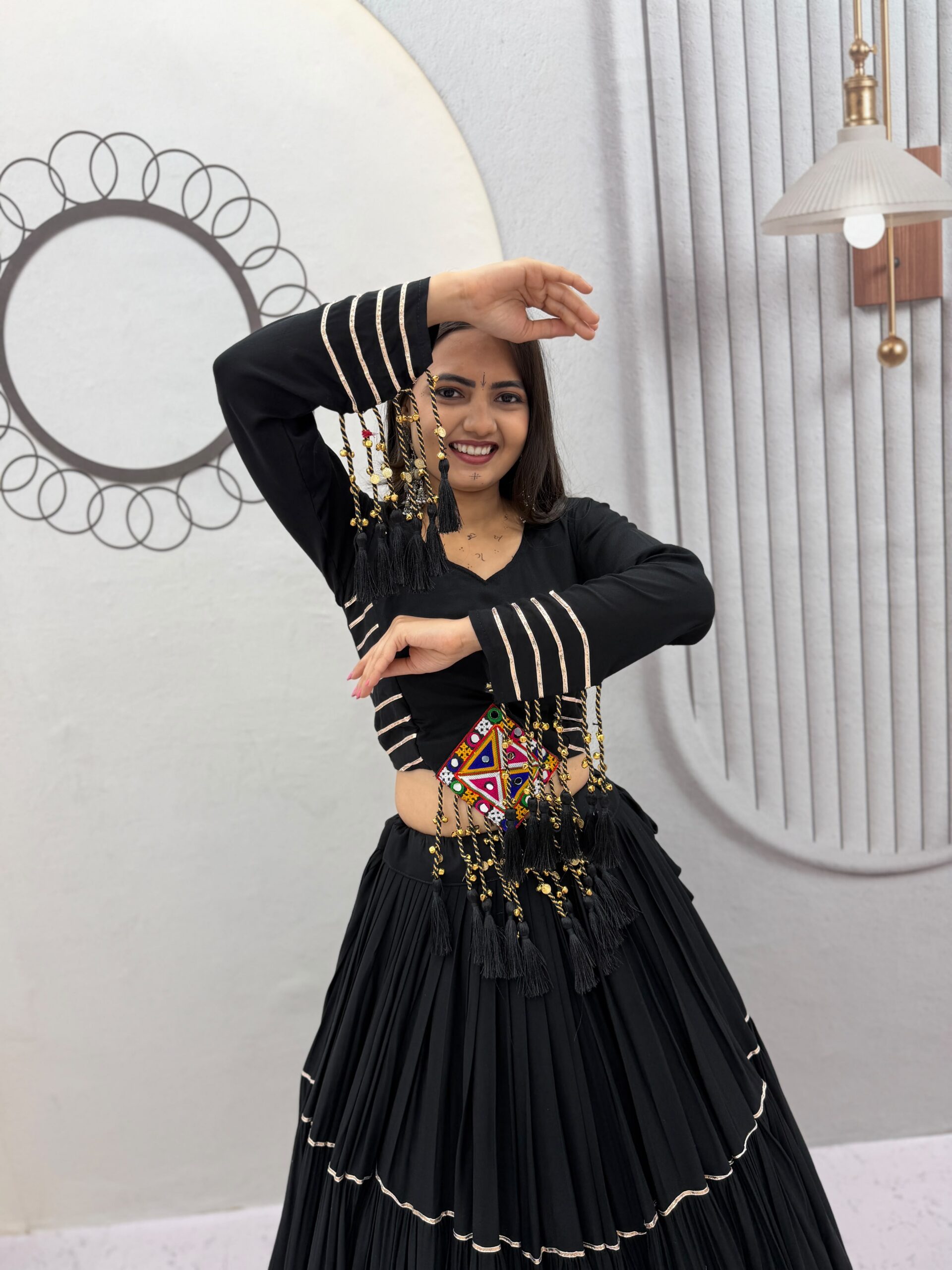 PC 597 Black in Pure Cotton Mirror Work & Gamthi Work Lehenga Choli . Exclusive Offer ₹2899. Delivery 4-6 Working Days. Shop now. | Lehenga, Bollywood Lehenga, Creative Lehenga, Designer Lehenga, Embroidered Lehenga, Party Wear Lehenga