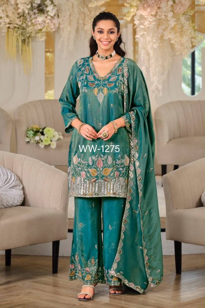 WW 1275 Firozi in Nc Moss Silk Sequins Work & Embroidery Work Salwar Suit . Festive Deal ₹2449. Delivery 4-6 Working Days. Shop now. | Jump Suits, Salwar suit, Casual Suits, Creative suits, Designer Suits, Palazzo Suits, Party Wear Suits, Patiala Suits, Straight Suits