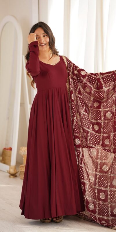 KB 313 Marooni Anarkali Suit with Thread Embroidery & Embroidery Work. Special Price ₹2299. Delivery 4-6 Working Days. Shop now. | Anarkali Suits, Bollywood Anarkali, Creative-Anarkali, Designer Anarkali, Embroidered Anarkali, Party Wear Anarkali