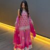 Super Pink Printed Faux Georgette Embroidery Work Salwar Suit