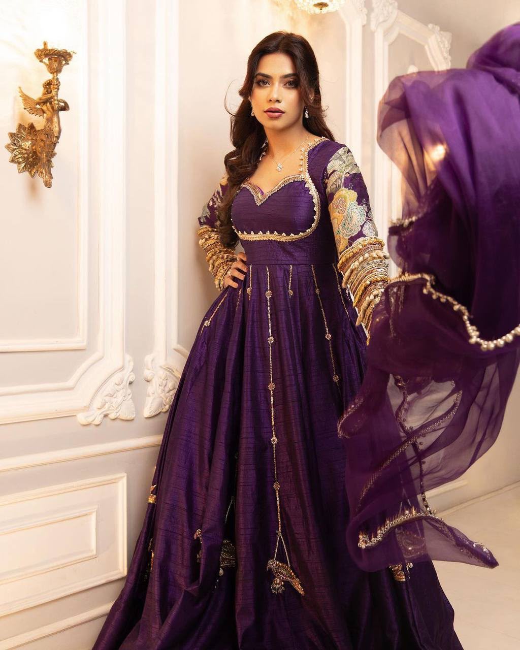 ST 1039 in Purple Blooming Vichitra Zari Work & Embroidery Work Gown . Festive Deal ₹2399. Delivery 4-6 Working Days. Shop now. | Gowns, Bollywood Gowns, Creative Gowns, Designer Gowns, Embroidered Gowns, Party Wear Gowns