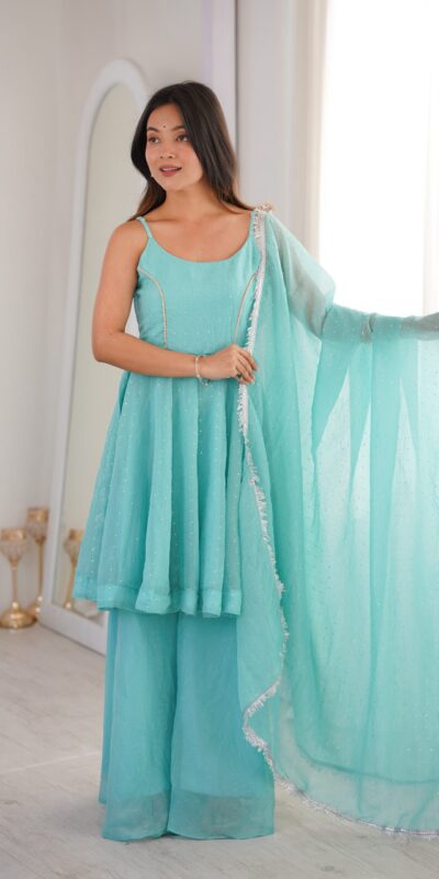 JF 046 Sky Blue Crunchy Silk Salwar Suit Perfect for Wedding, Party, Sangeet, Anniversary, Housewarming Introductory Price ₹2999. Delivery 4-6 | Jump Suits, Salwar suit, Casual Suits, Creative suits, Designer Suits, Palazzo Suits, Party Wear Suits, Patiala Suits, Straight Suits
