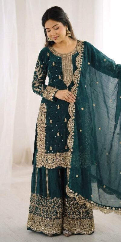 ZSR 3167 Teal Fendy Silk Salwar Suitwith Embroidery Work & Lace Work. Now at just ₹2149. Delivery 4-6 Working Days. Shop now. | Jump Suits, Salwar suit, Casual Suits, Creative suits, Designer Suits, Palazzo Suits, Party Wear Suits, Patiala Suits, Straight Suits