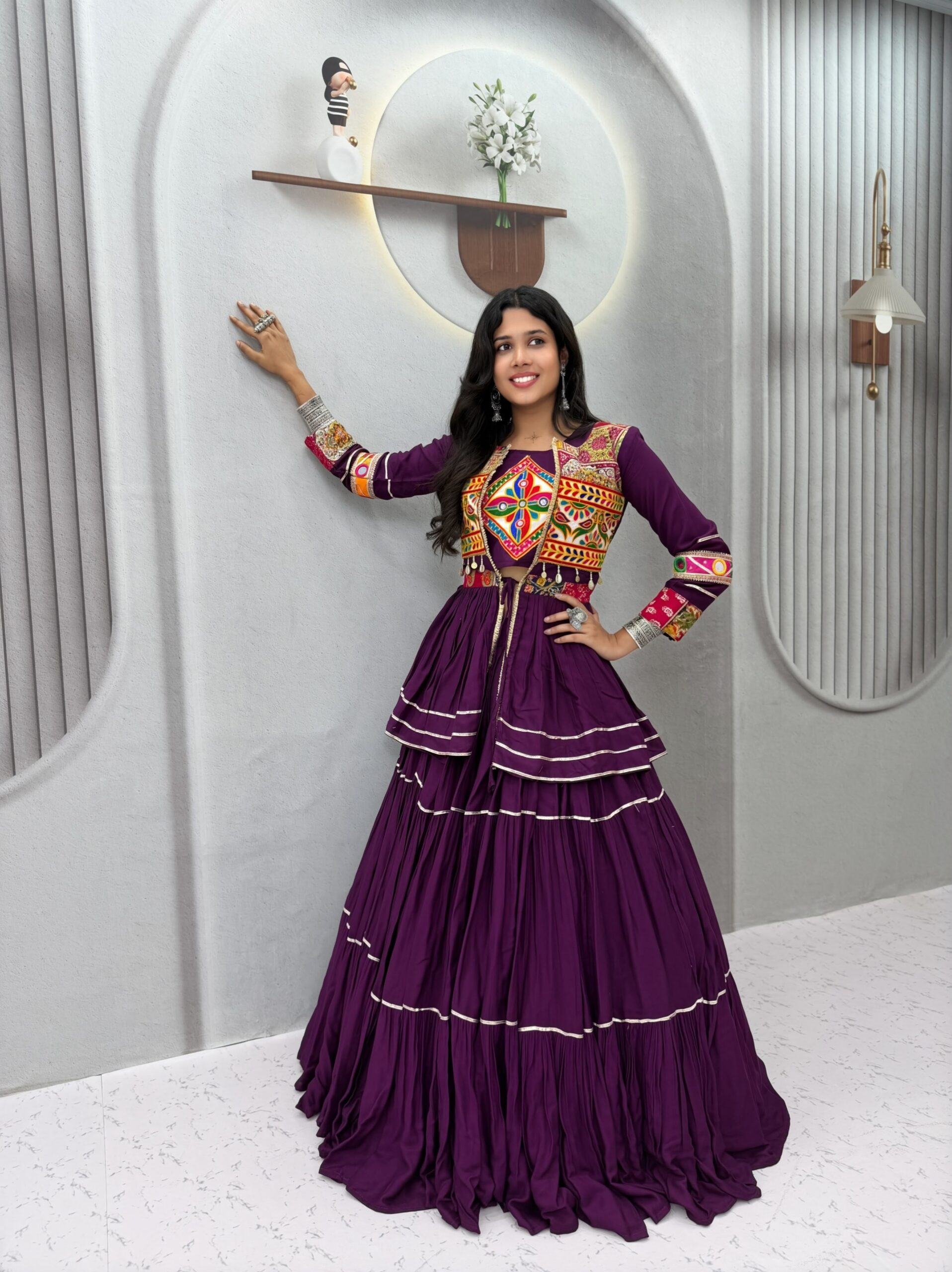 Ram 120 Wine in Pure Cotton Mirror Work & Gamthi Work Lehenga Choli . Exclusive Offer ₹3049. Delivery 4-6 Working Days. Shop now. | Lehenga, Bollywood Lehenga, Creative Lehenga, Designer Lehenga, Embroidered Lehenga, Party Wear Lehenga