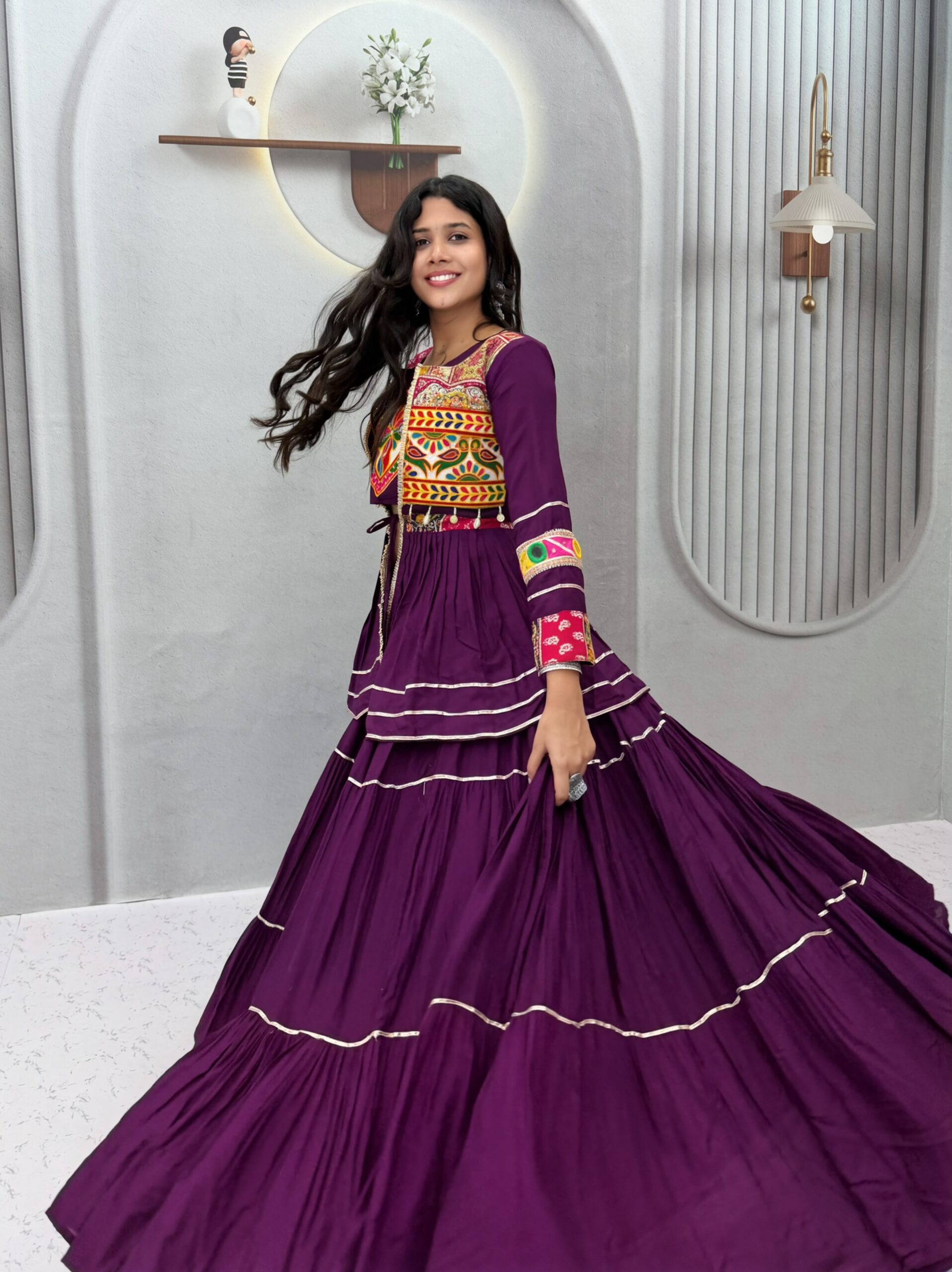 Ram 120 Wine in Pure Cotton Mirror Work & Gamthi Work Lehenga Choli . Exclusive Offer ₹3049. Delivery 4-6 Working Days. Shop now. | Lehenga, Bollywood Lehenga, Creative Lehenga, Designer Lehenga, Embroidered Lehenga, Party Wear Lehenga