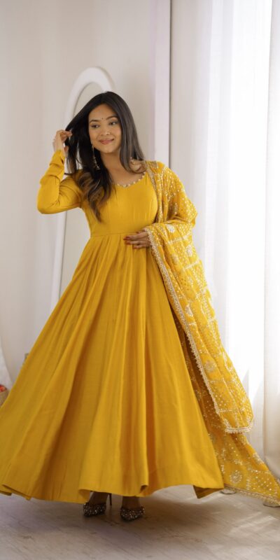 KB 313 Yellow Anarkali Suit with Thread Embroidery & Embroidery Work. Special Price ₹2299. Delivery 4-6 Working Days. Shop now. | Anarkali Suits, Bollywood Anarkali, Creative-Anarkali, Designer Anarkali, Embroidered Anarkali, Party Wear Anarkali