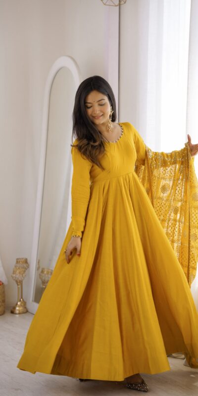 KB 313 Yellow Anarkali Suit with Thread Embroidery & Embroidery Work. Special Price ₹2299. Delivery 4-6 Working Days. Shop now. | Anarkali Suits, Bollywood Anarkali, Creative-Anarkali, Designer Anarkali, Embroidered Anarkali, Party Wear Anarkali
