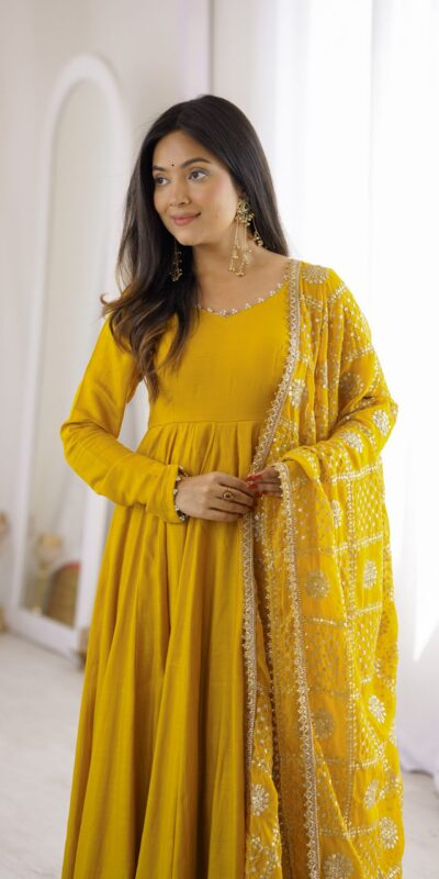 KB 313 Yellow Anarkali Suit with Thread Embroidery & Embroidery Work. Special Price ₹2299. Delivery 4-6 Working Days. Shop now. | Anarkali Suits, Bollywood Anarkali, Creative-Anarkali, Designer Anarkali, Embroidered Anarkali, Party Wear Anarkali