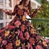 Trendy Black Tabby Organza Digital Print Work Anarkali Suit