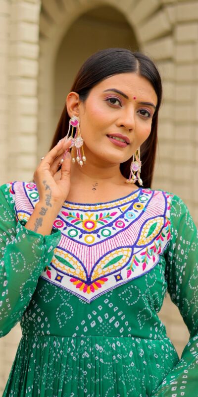Ram 130 Green in Colour Faux Georgette Bandhani Print Work Gown. Available at ₹1749 only. Delivery 4-6 Working Days. Shop now. | Gowns, Bollywood Gowns, Creative Gowns, Designer Gowns, Embroidered Gowns, Party Wear Gowns