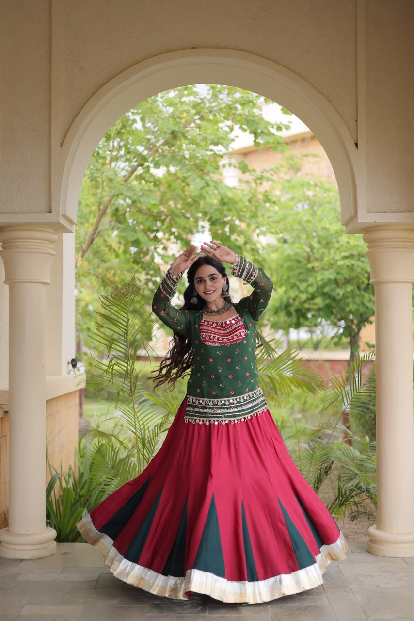 KA 5076 Green Rayon Embroidery Work & Cowrie Work Lehenga Choli . Grab it for ₹2749. Delivery 4-6 Working Days. Shop now. | Lehenga, Bollywood Lehenga, Creative Lehenga, Designer Lehenga, Embroidered Lehenga, Party Wear Lehenga
