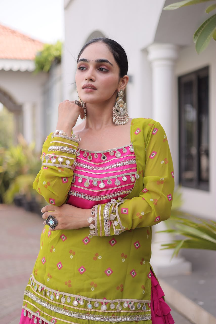 KA 5076 Mahendi Rayon Embroidery Work & Cowrie Work Lehenga Choli . Grab it for ₹2749. Delivery 4-6 Working Days. Shop now. | Lehenga, Bollywood Lehenga, Creative Lehenga, Designer Lehenga, Embroidered Lehenga, Party Wear Lehenga