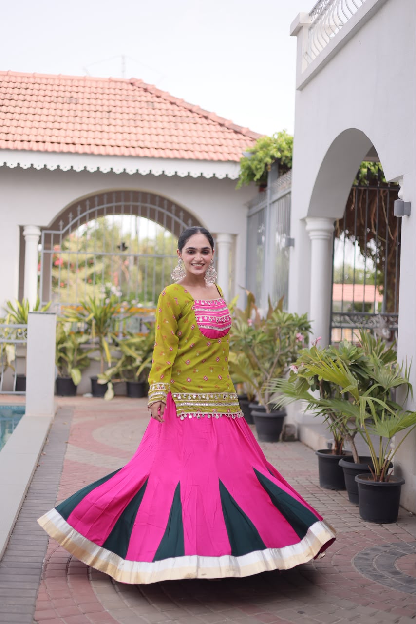KA 5076 Mahendi Rayon Embroidery Work & Cowrie Work Lehenga Choli . Grab it for ₹2749. Delivery 4-6 Working Days. Shop now. | Lehenga, Bollywood Lehenga, Creative Lehenga, Designer Lehenga, Embroidered Lehenga, Party Wear Lehenga