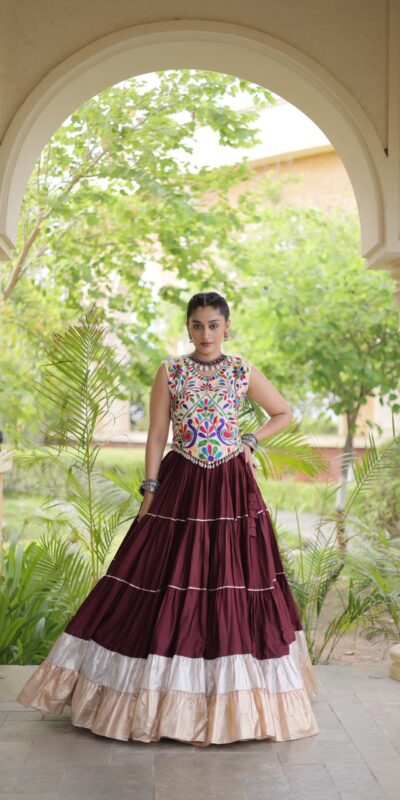 KA 5071 Maroon Rayon Embroidery Work & Cowrie Work Lehenga Choli . Grab it for ₹2849. Delivery 4-6 Working Days. Shop now. | Lehenga, Bollywood Lehenga, Creative Lehenga, Designer Lehenga, Embroidered Lehenga, Party Wear Lehenga