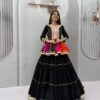 Aglow Black Pure Cotton Gamthi Work Lehenga Choli