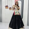 Aglow Black Pure Cotton Real Gamthi Work Lehenga Choli