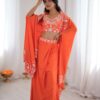 Aglow Orange French Crep Sequence Work Dhoti Suit