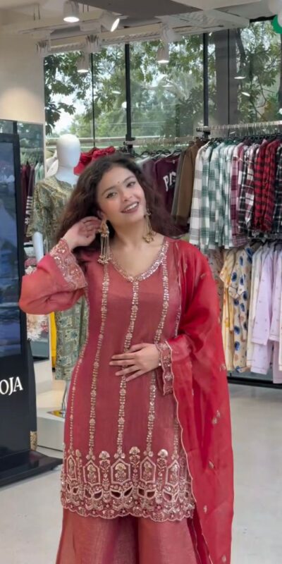 Aglow Rust Crunchy Embroidery Work Salwar Suit