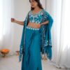 Aglow Teal French Crep Sequence Work Dhoti Suit