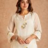 Aglow White Mul Chanderi Silk Embroider Work Salwar Suit