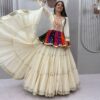 Aglow White Pure Cotton Gamthi Work Lehenga Choli