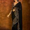 Fancy Black Faux Georgette Embroidery Work Saree