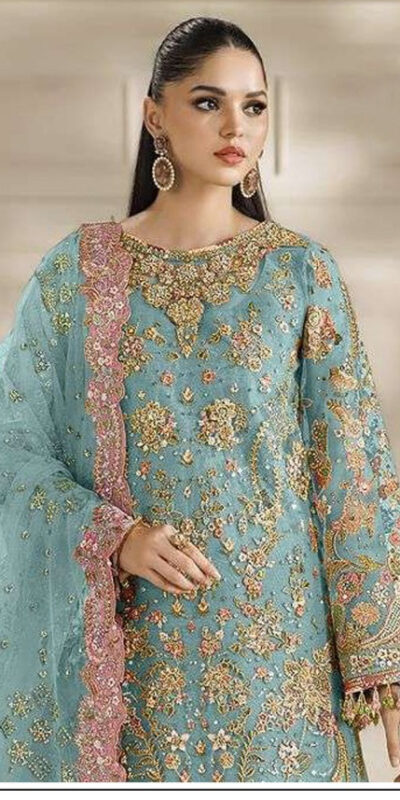 Fancy Blue Chiffon Sequins Work Salwar Suit