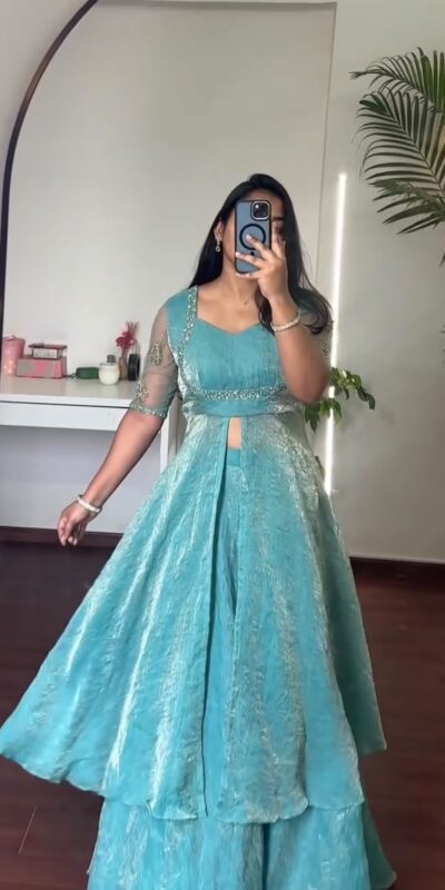 Fancy Blue Fendy Crush Hand Work Gown