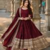 Fancy Maroon Fendy Crush Embroider Work Gown