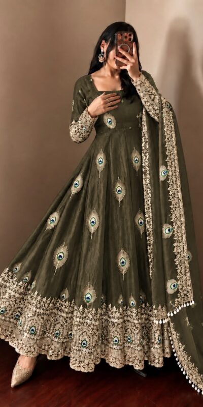 Fancy Mehendi Fendy Silk Sequins Work Gown