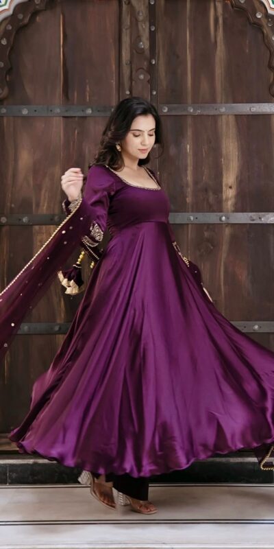 Fancy Purple Upada Silk Embroidery Work Gown