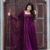 Fancy Purple Upada Silk Embroidery Work Gown