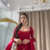 Fancy Red Faux Georgette Sequence Work Gown