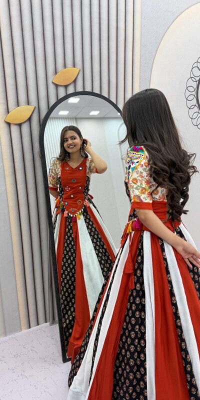 Fancy Red Pure Cotton Hand Work Lehenga Choli