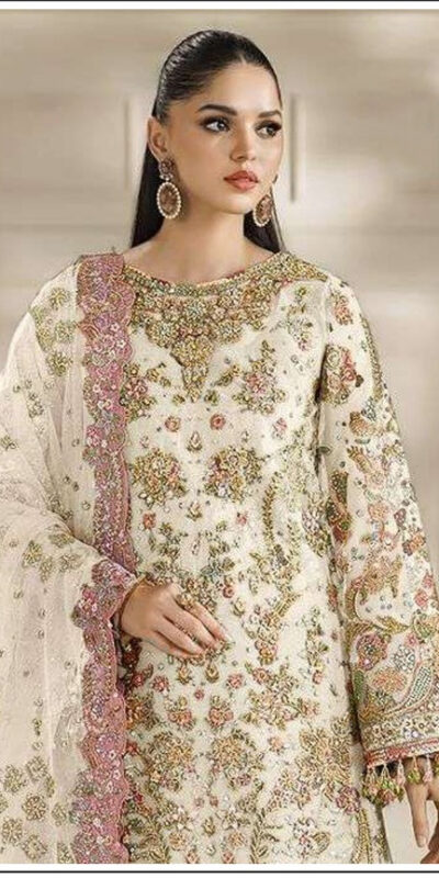 Fancy White Chiffon Sequins Work Salwar Suit