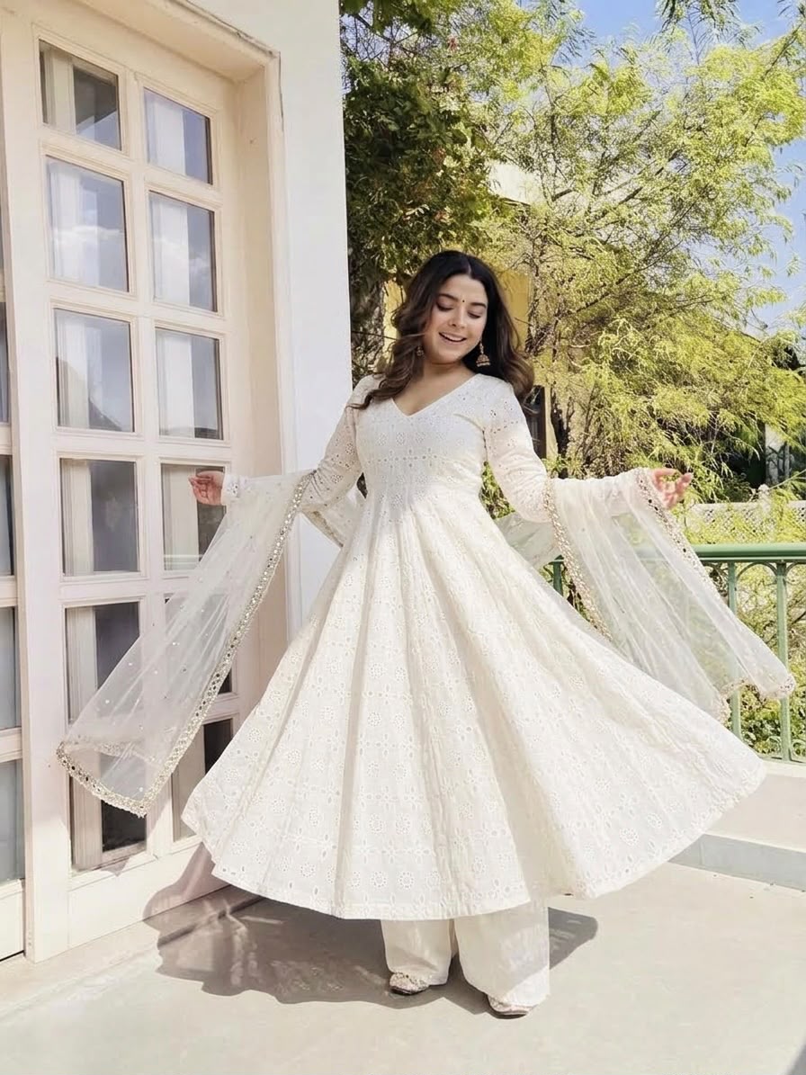 Fancy White Cotton Chiefly Work Salwar Suit