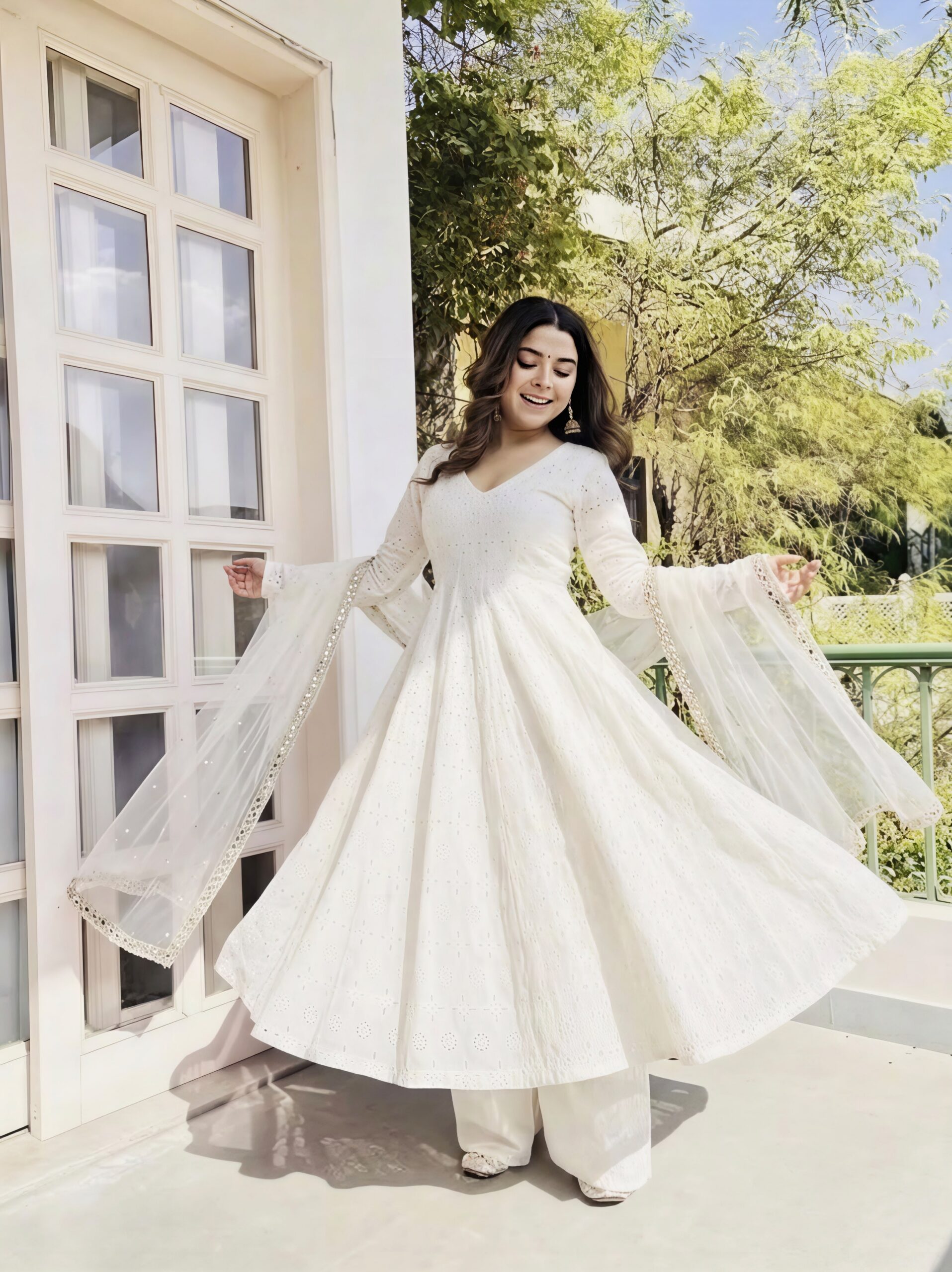 Fancy White Cotton Chiefly Work Salwar Suit
