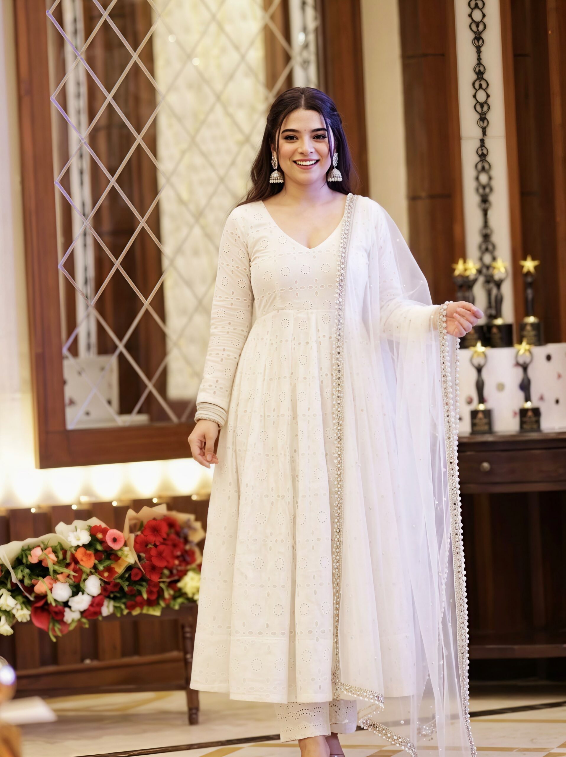 Fancy White Cotton Chiefly Work Salwar Suit