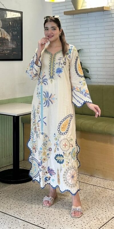 Fancy White Star Silk Embroidery Work Salwar Suit