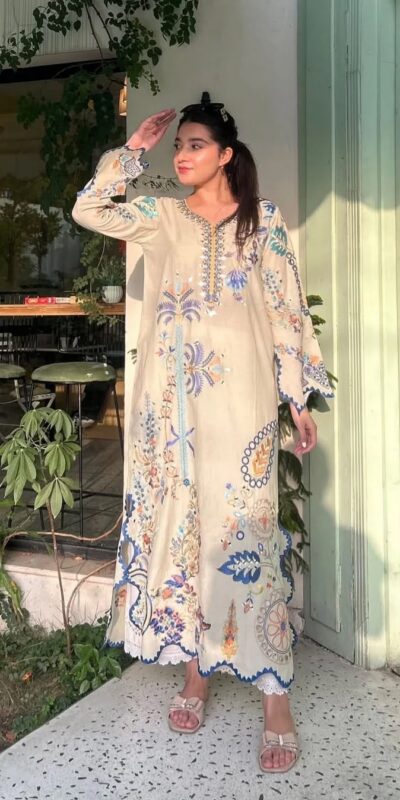 Fancy White Star Silk Embroidery Work Salwar Suit