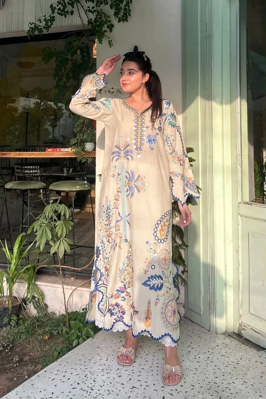 Fancy White Star Silk Embroidery Work Salwar Suit