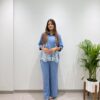 Glowing Blue Cotton Denim Embroider Work Kurti