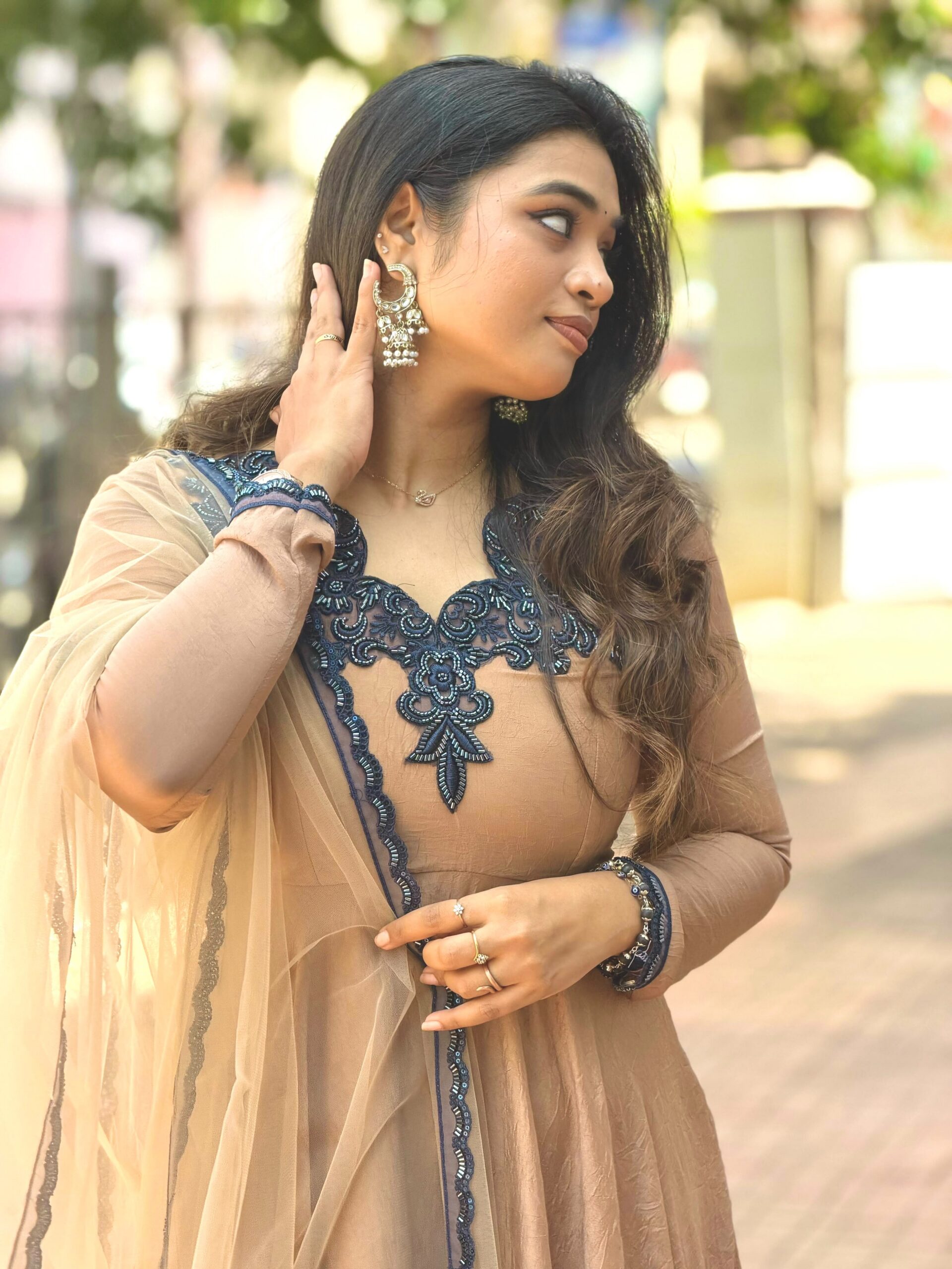 Glowing Chiku Doremon Crush Thread Work Gown