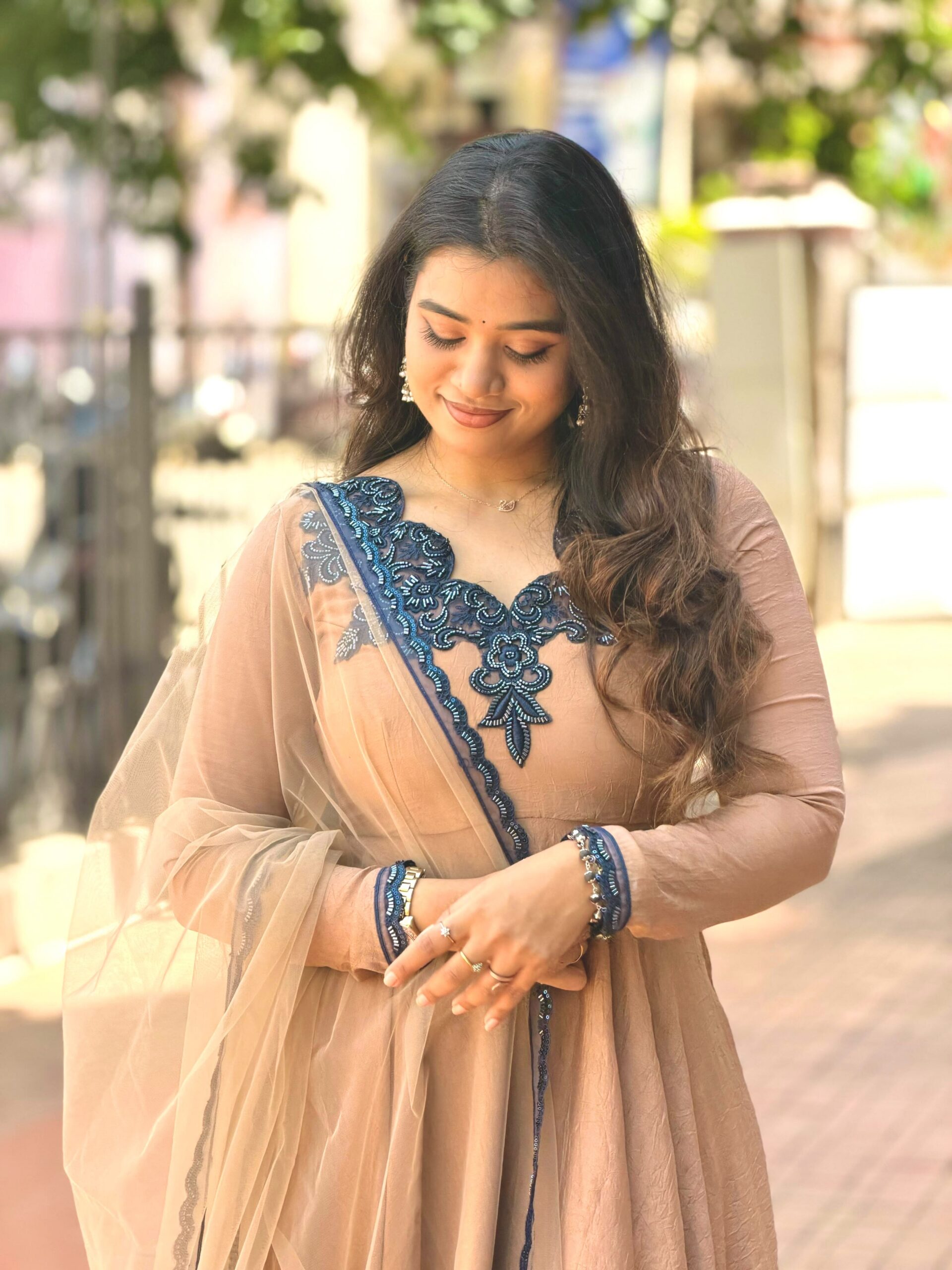 Glowing Chiku Doremon Crush Thread Work Gown