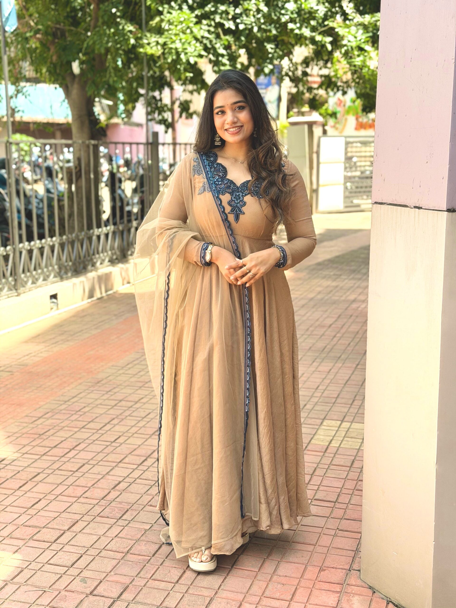 Glowing Chiku Doremon Crush Thread Work Gown