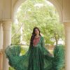 Glowing Green Faux Georgette Bandhani Print Work Gown