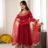 Glowing Maroon Doremon Crush Sequence Work Gown