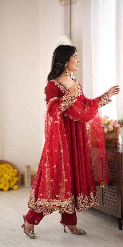 Glowing Maroon Doremon Crush Sequence Work Gown