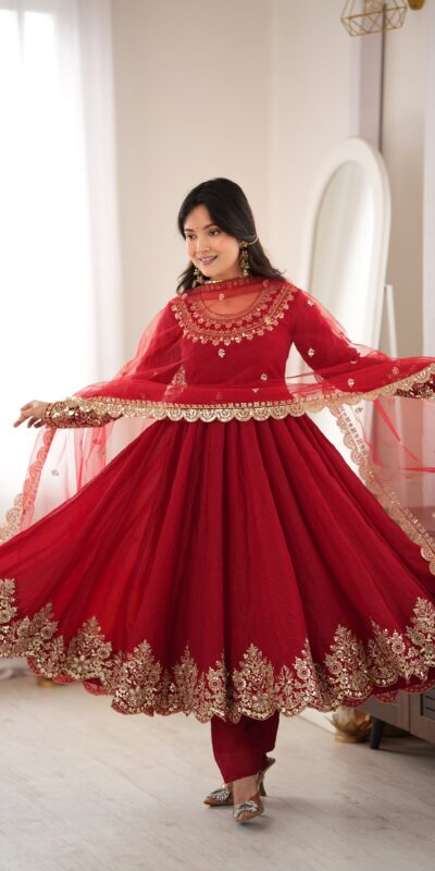 Glowing Maroon Doremon Crush Sequence Work Gown